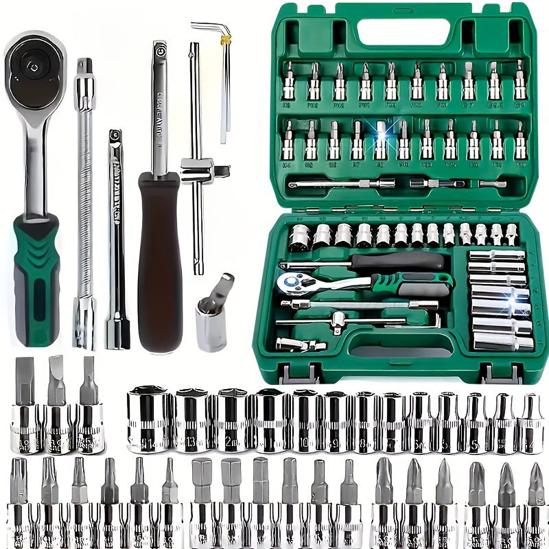 53pcs Multifunctional Auto Repair Tool Set - , With Storage Box, Including Ratchet Wrench, Screwdriver, Socket,