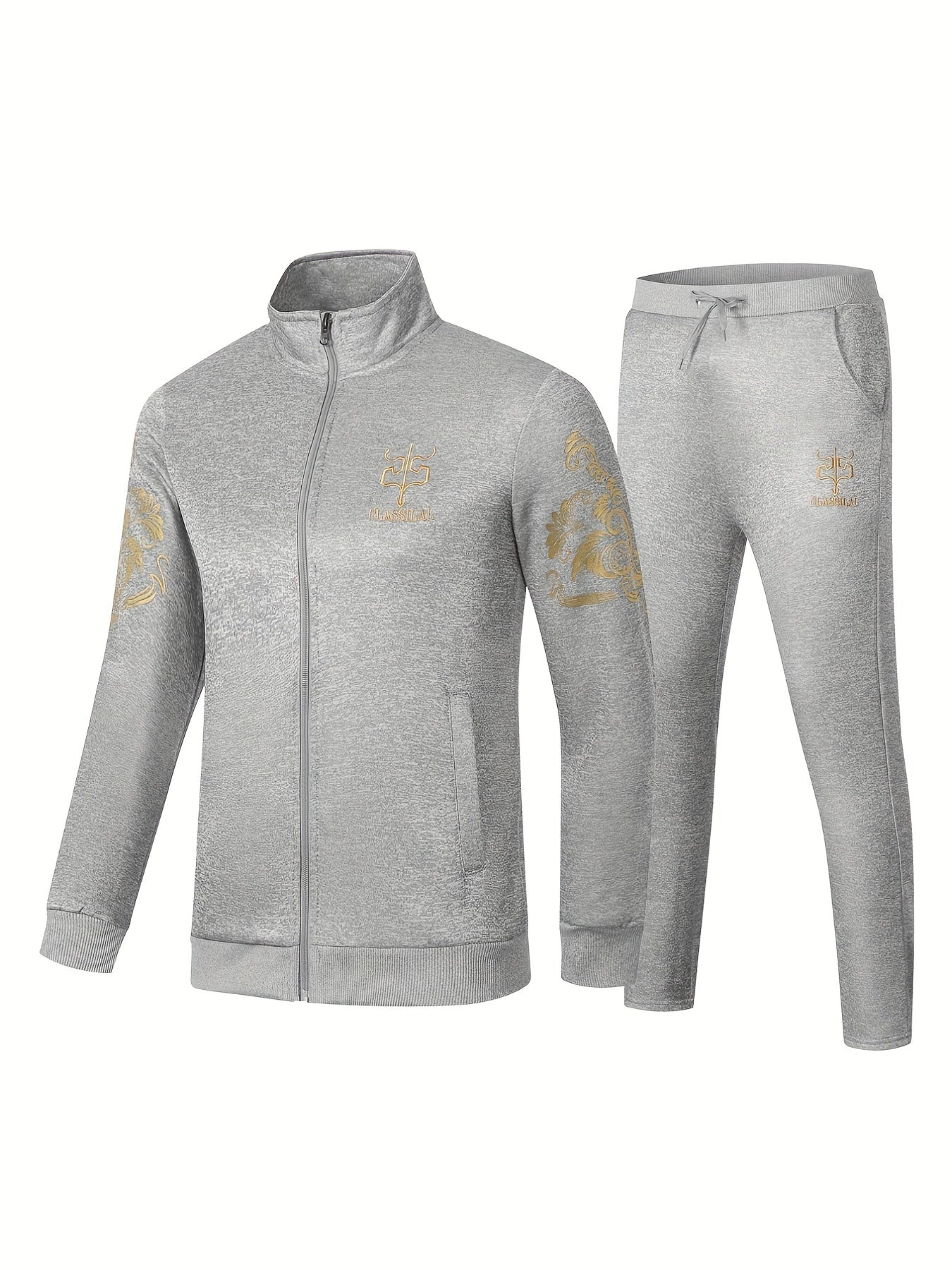 Men's Classic Y7 Spring/Fall Tracksuit Set - Embroidered, Zip-Up Jacket & Joggers with Drawstring Waist, Polyester Blend, Perfect for Casual Outings