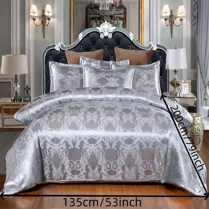 3pcs Luxurious Soft Satin Jacquard Duvet Cover Set - Elegant Bedroom Essentials with Silky Smooth Fabric, Hypoallergenic and Breathable - 1pc Duvet Cover + 2pc Pillowcases for Master Bedroom and Guest Room