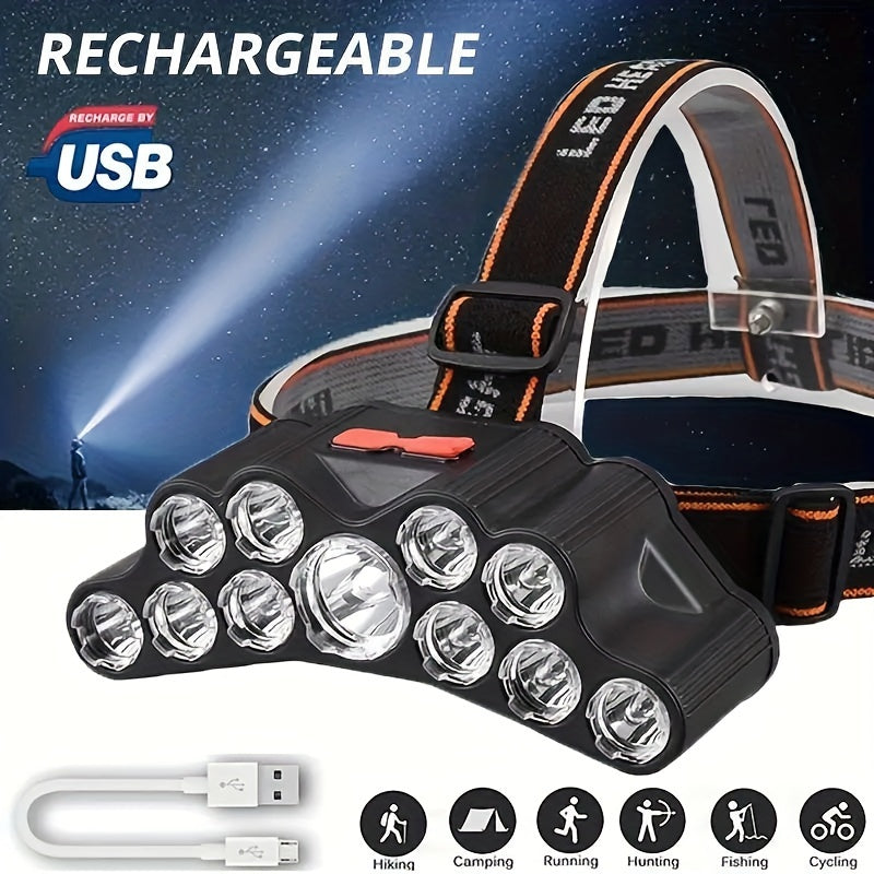 Ultra-Bright USB Rechargeable LED Headlight with 4 Modes, Including Red Light - Perfect for Camping, Hiking, Night Fishing & Emergencies