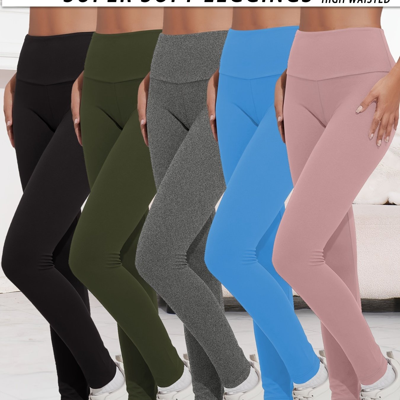 5 Pack Super Soft Leggings For Women, Workout Yoga Running Pants Leggings