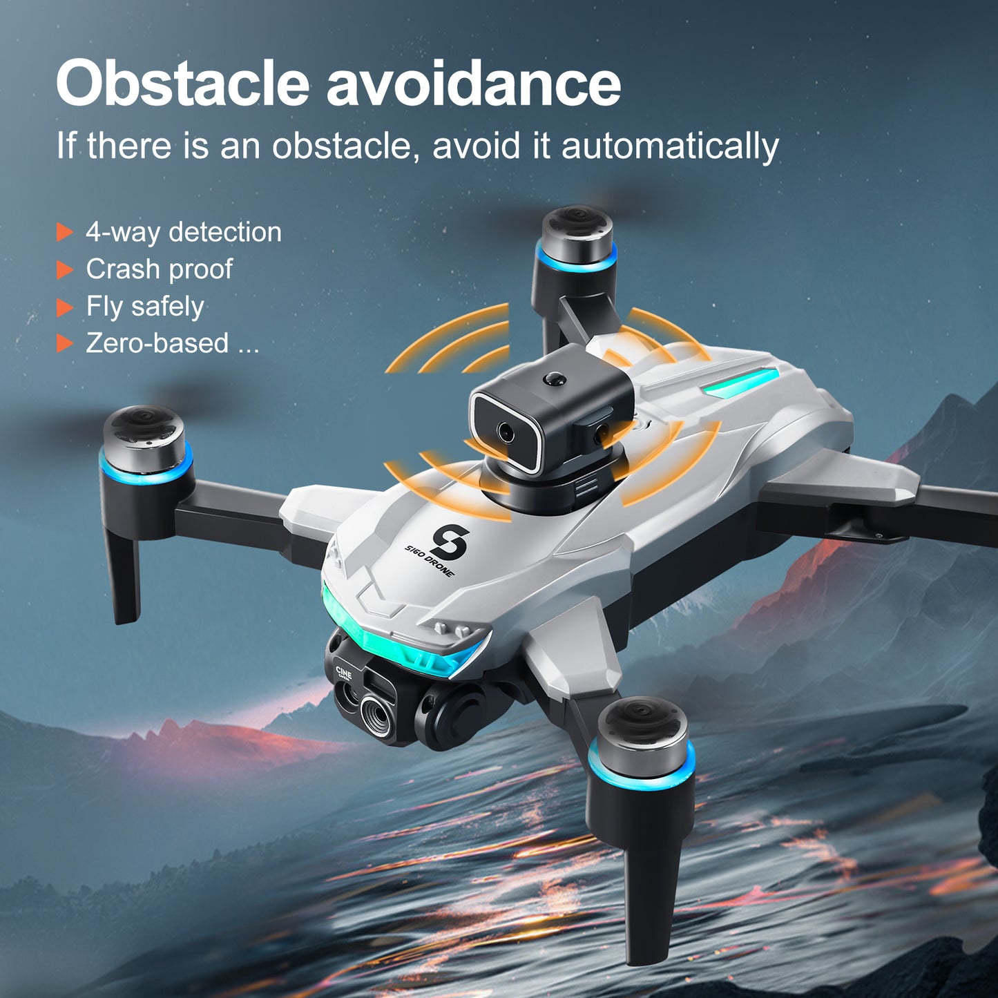 Dual Camera Drone with Remote Control, 480p Video, Obstacle Avoidance, 1-Axis Gimbal, USB Charging, 2000mAh Battery, 5905.51inch Max Control Range, 4724.41inch Max Altitude, 3m/s Max Speed, for Outdoor Quadcopter for Beginner