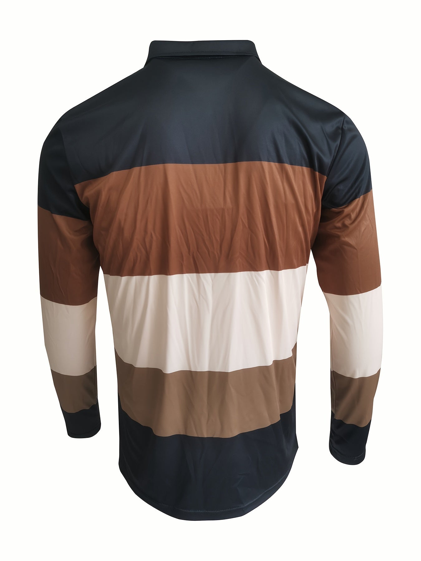 Men's Stylish Color Block Long Sleeve Golf Shirt - Comfortable, Casual & Formal Wear, Polyester, Machine Washable