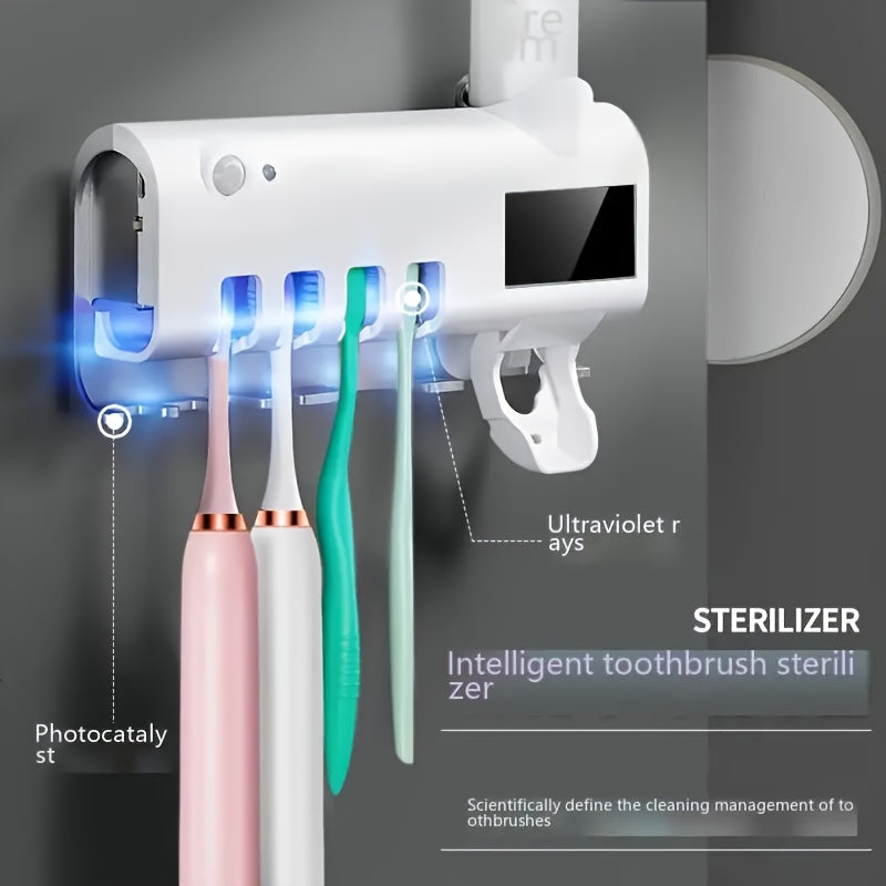 1pc UV Sanitizing Toothbrush Holder with 4 Slots, Solar-Powered,