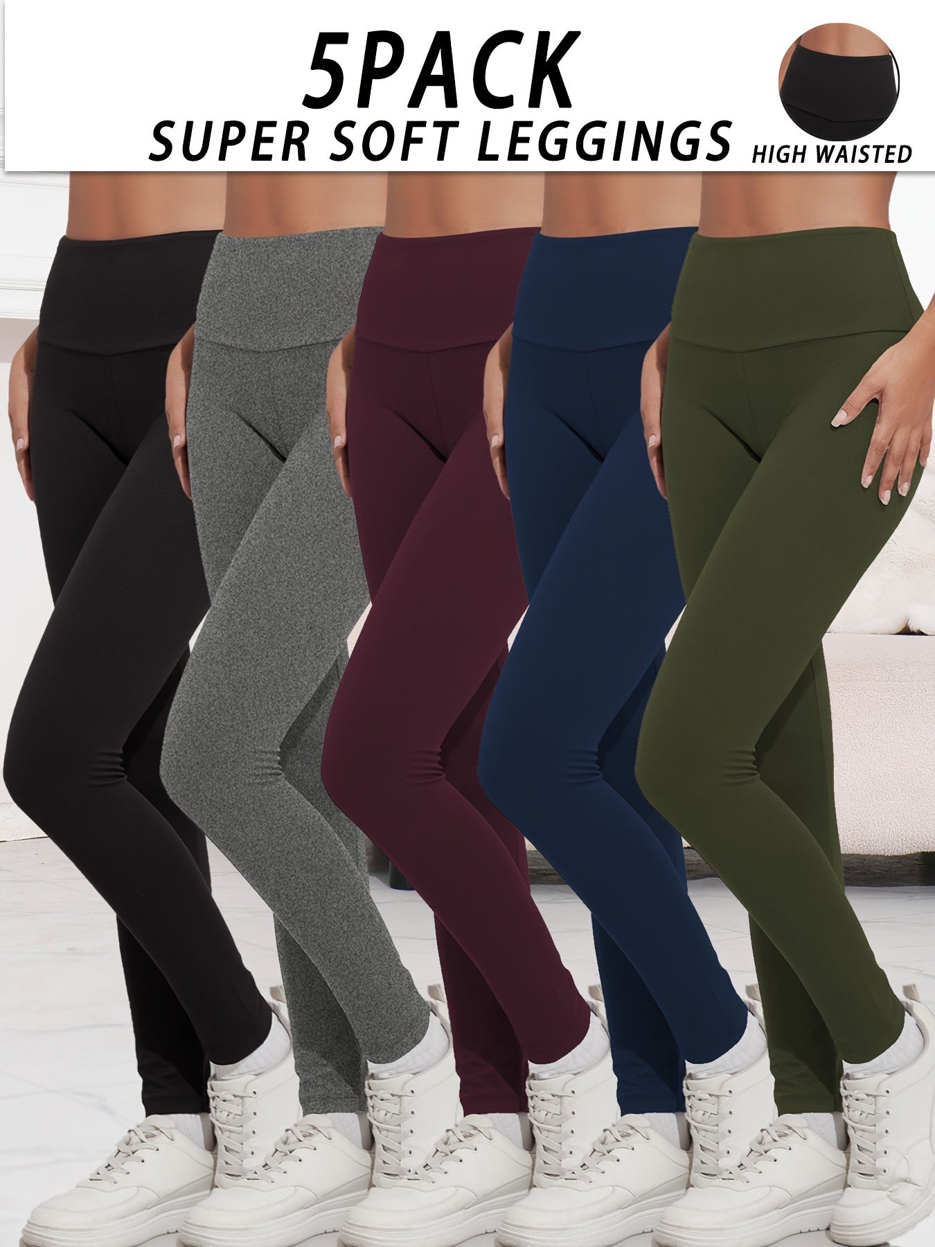 5 Pack Super Soft Leggings For Women, Workout Yoga Running Pants Leggings