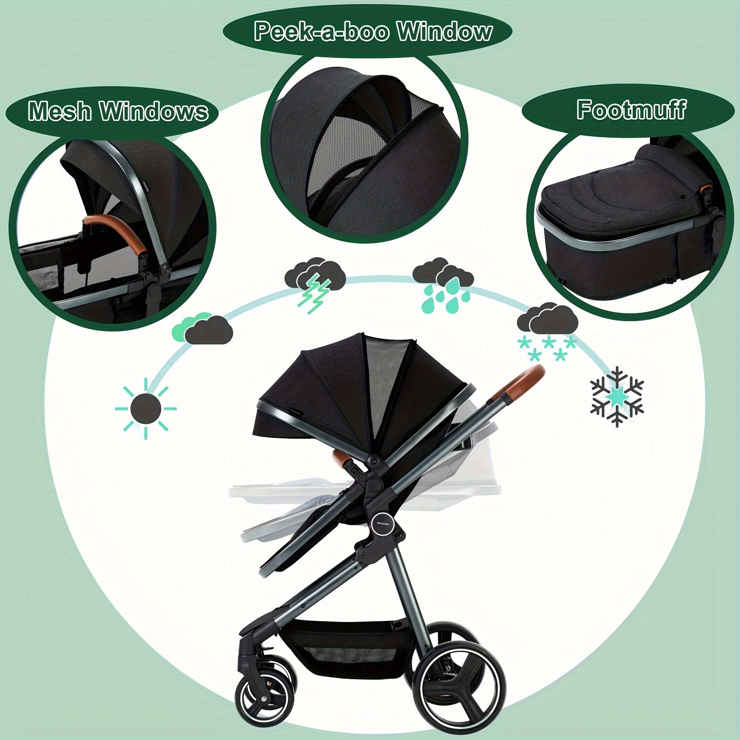 2-in-1 Baby Stroller Newborn Standard Stroller Infant To Toddler Stroller Lightweight Baby Carriage Pram, As Halloween, Christmas Gift