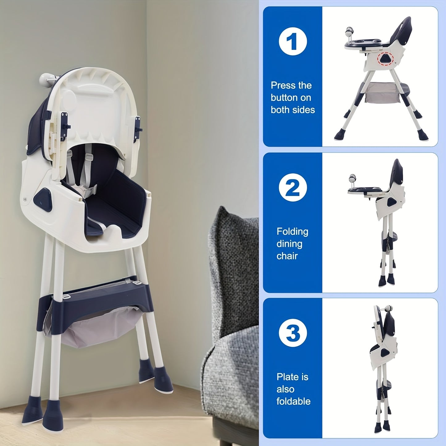 3-in-1 Baby High Chair With Playstand, Children's High Chairs With Removable Tray, Adjustable Foldable Baby Chairs (from 6 Months)