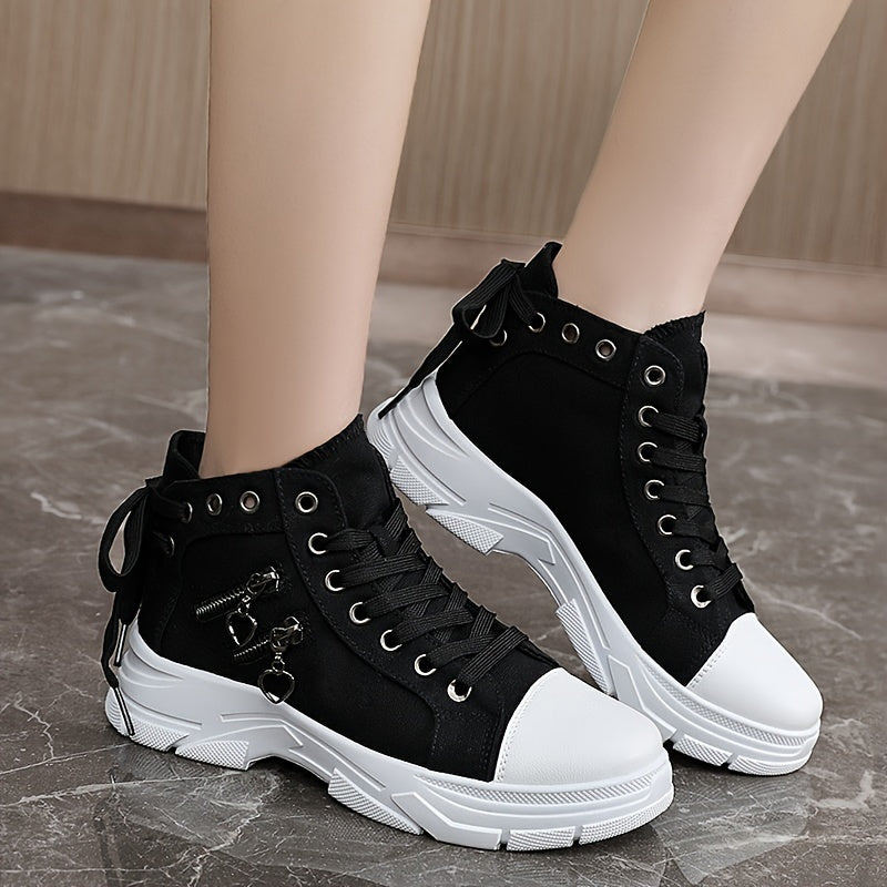 Women's Platform Side Zipper Design Canvas Shoes, valentines  Day Sneakers