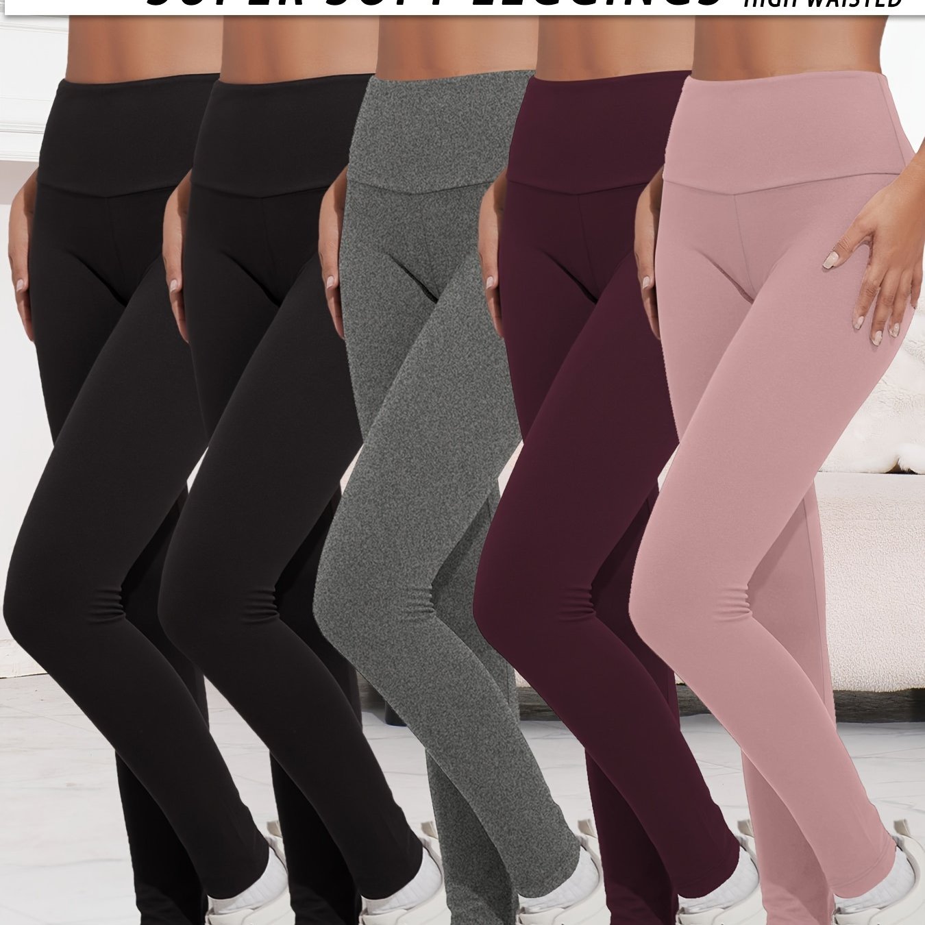 5 Pack Super Soft Leggings For Women, Workout Yoga Running Pants Leggings