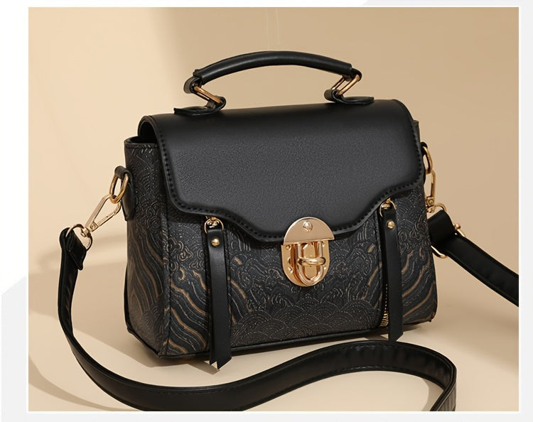 1pc Vintage-Inspired Faux Leather Crossbody Bag for Women, Striped Pattern,