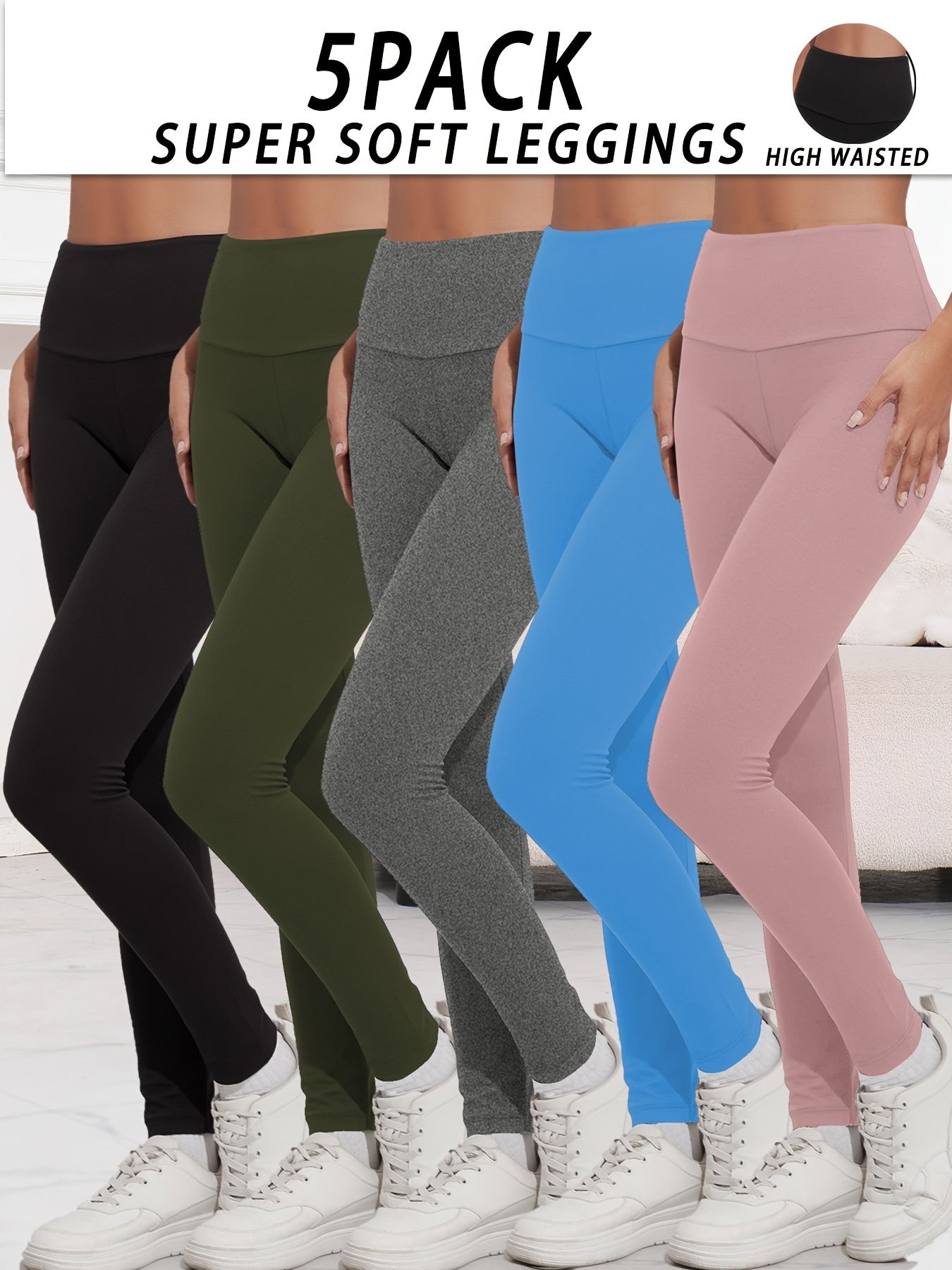 5 Pack Super Soft Leggings For Women, Workout Yoga Running Pants Leggings