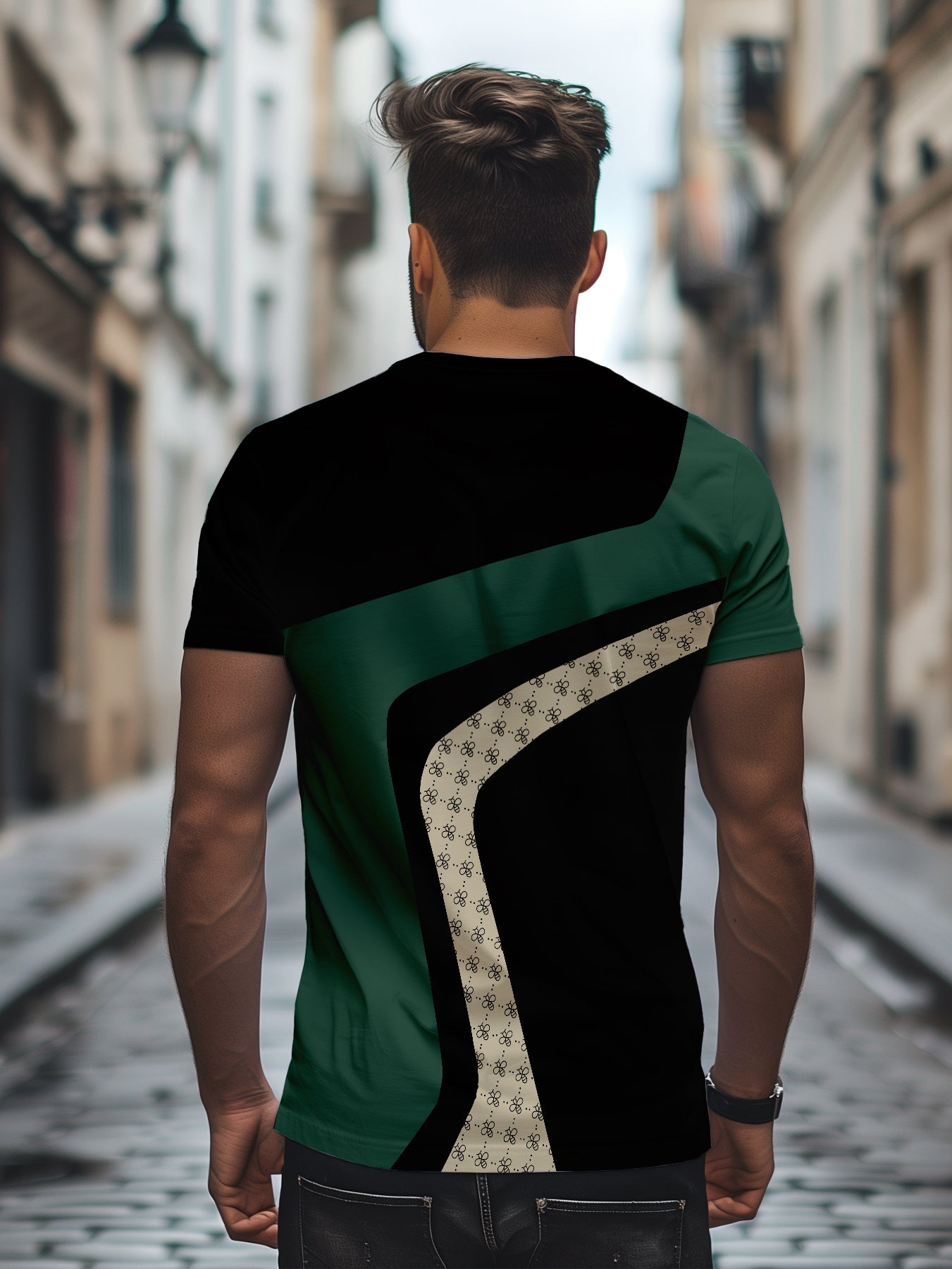 Men's Casual Short Sleeve T-Shirt with 3D Digital Print, Retro Stripe And Lion Pattern, Breathable Polyester Fabric, Round Neck, Summer Fashion