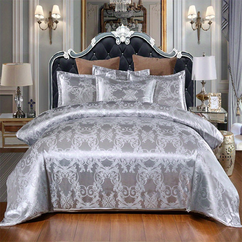 3pcs Luxurious Soft Satin Jacquard Duvet Cover Set - Elegant Bedroom Essentials with Silky Smooth Fabric, Hypoallergenic and Breathable - 1pc Duvet Cover + 2pc Pillowcases for Master Bedroom and Guest Room