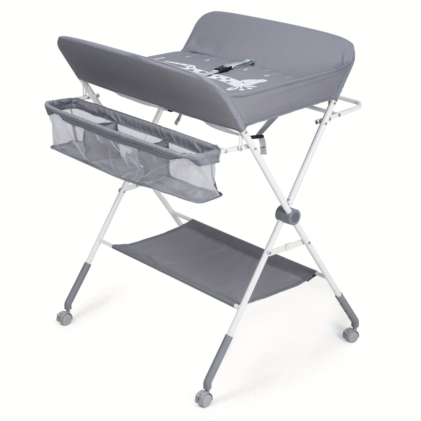 Baby Portable Folding Diaper Changing Station With Wheels, Adjustable Height Mobile Nursery.