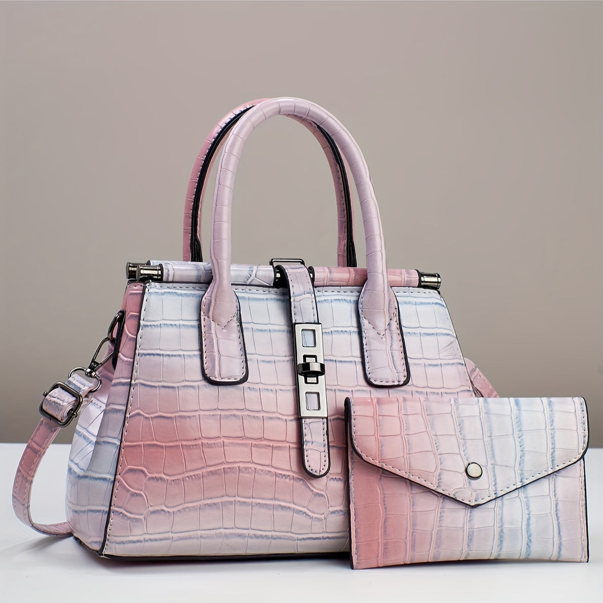 2 Pieces, Multi-Pocket Crocodile Pattern Tote Bag Set with Divider, Shoulder Bag,