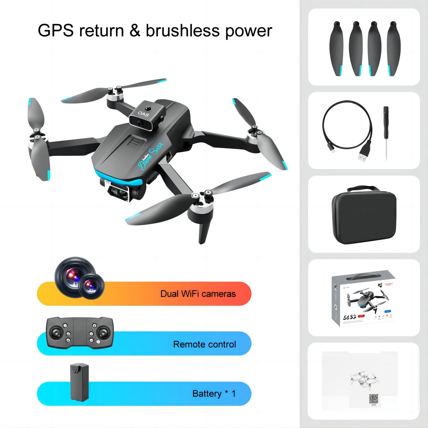 New S132 Quadcopter Drone: Built-in GPS, One Click Return, Dual Cameras, Brushless Motor, Intelligent Obstacle Avoidance. Perfect Toys And Gifts For Adults And Teenagers