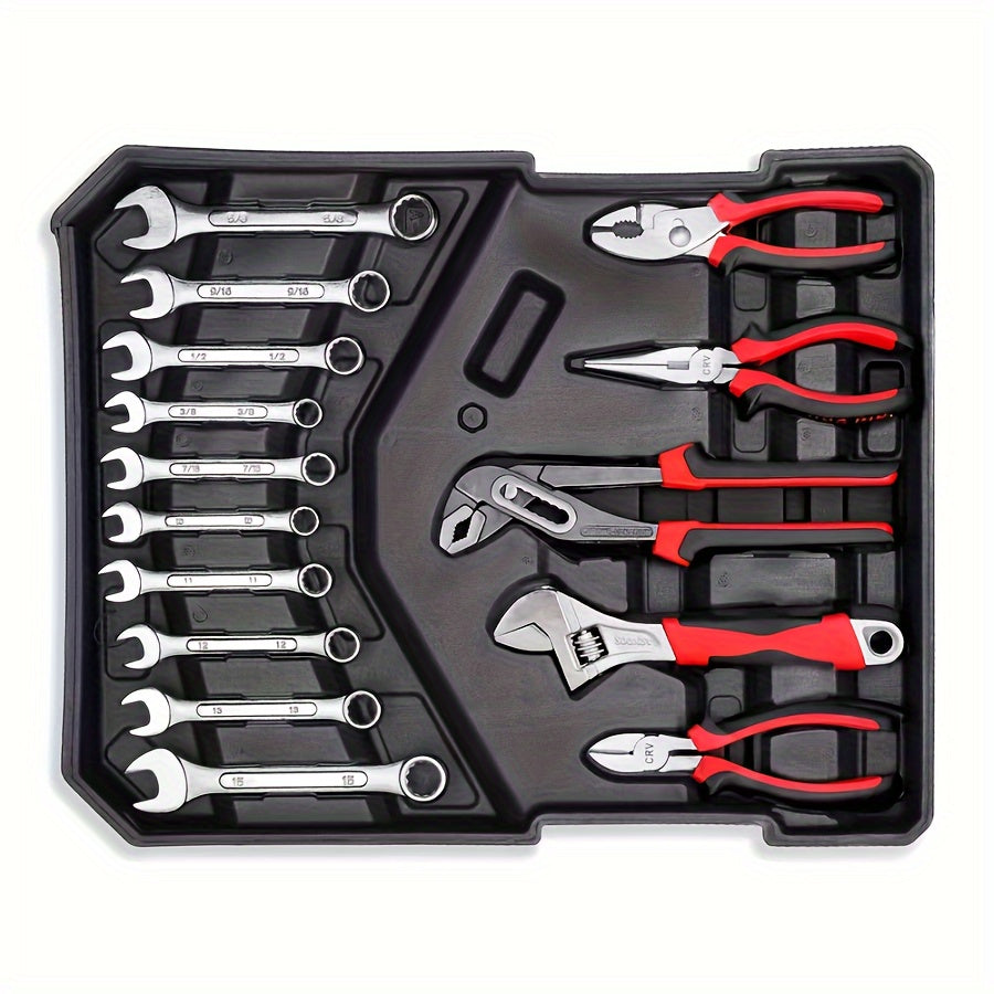 899/53 sets of tools, handheld tools portable 4-layer toolbox, easy to push and pull with rollers, automotive maintenance tools multi-functional toolbox, professional, high-end