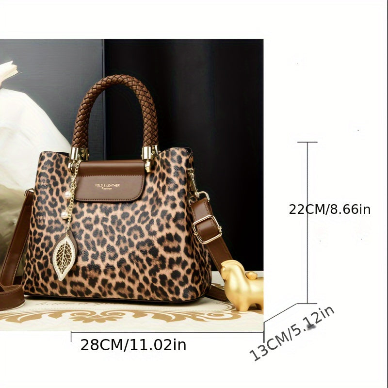 Elegant Vintage Leopard Print Ladies Handbag - Fashionable High-end Women's Bag, High-end Quality Crossbody