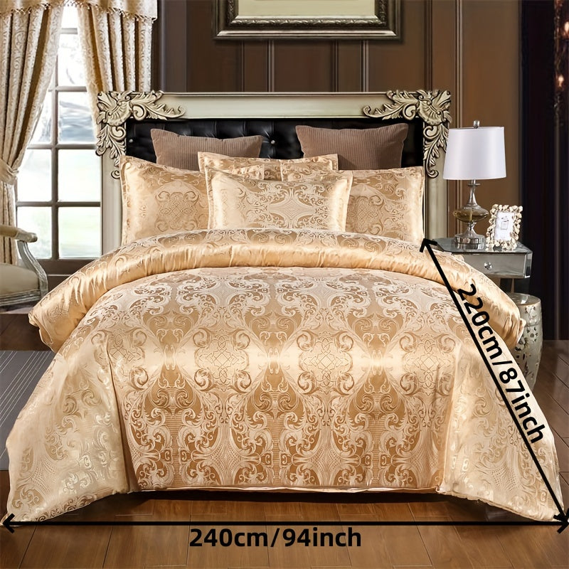 3pcs Luxurious Soft Satin Jacquard Duvet Cover Set - Elegant Bedroom Essentials with Silky Smooth Fabric, Hypoallergenic and Breathable - 1pc Duvet Cover + 2pc Pillowcases for Master Bedroom and Guest Room