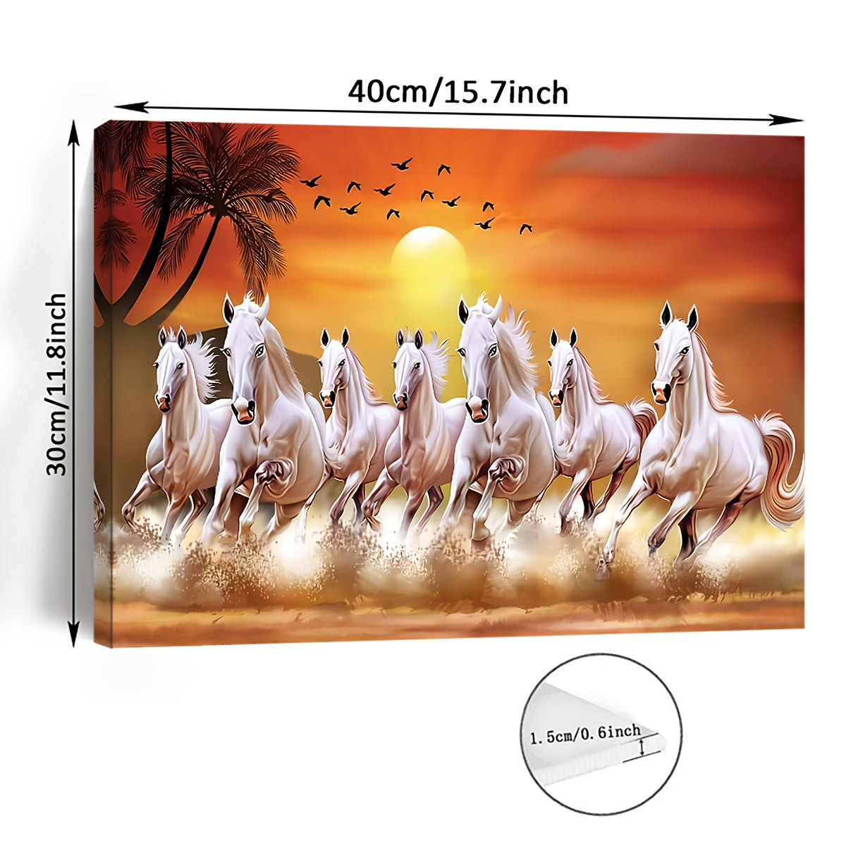 Seven Lucky Horses Canvas Wall Art,  Wood-Framed Wild Horses Print for Living Room, Bedroom, Office, Home Ornament, Gifting