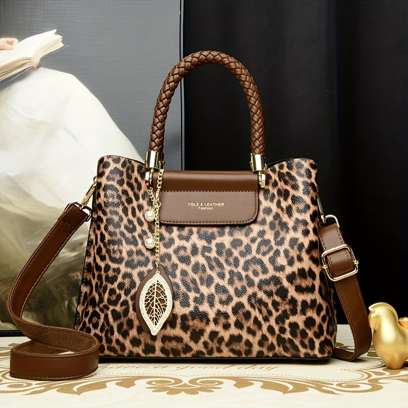 Elegant Vintage Leopard Print Ladies Handbag - Fashionable High-end Women's Bag, High-end Quality Crossbody