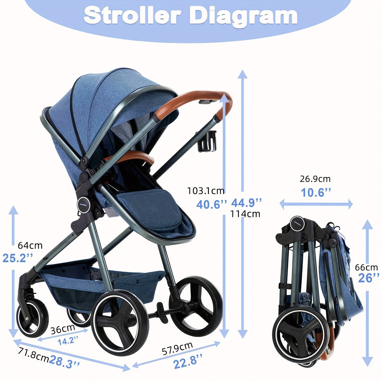 2-in-1 Baby Stroller Newborn Standard Stroller Infant To Toddler Stroller Lightweight Baby Carriage Pram, As Halloween, Christmas Gift