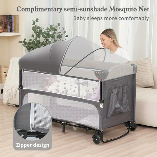 5 In 1 Baby Bassinet Bedside Sleeper - Beside Bassinet With Diaper Changer, Mattress, Bedside Crib With Storage,