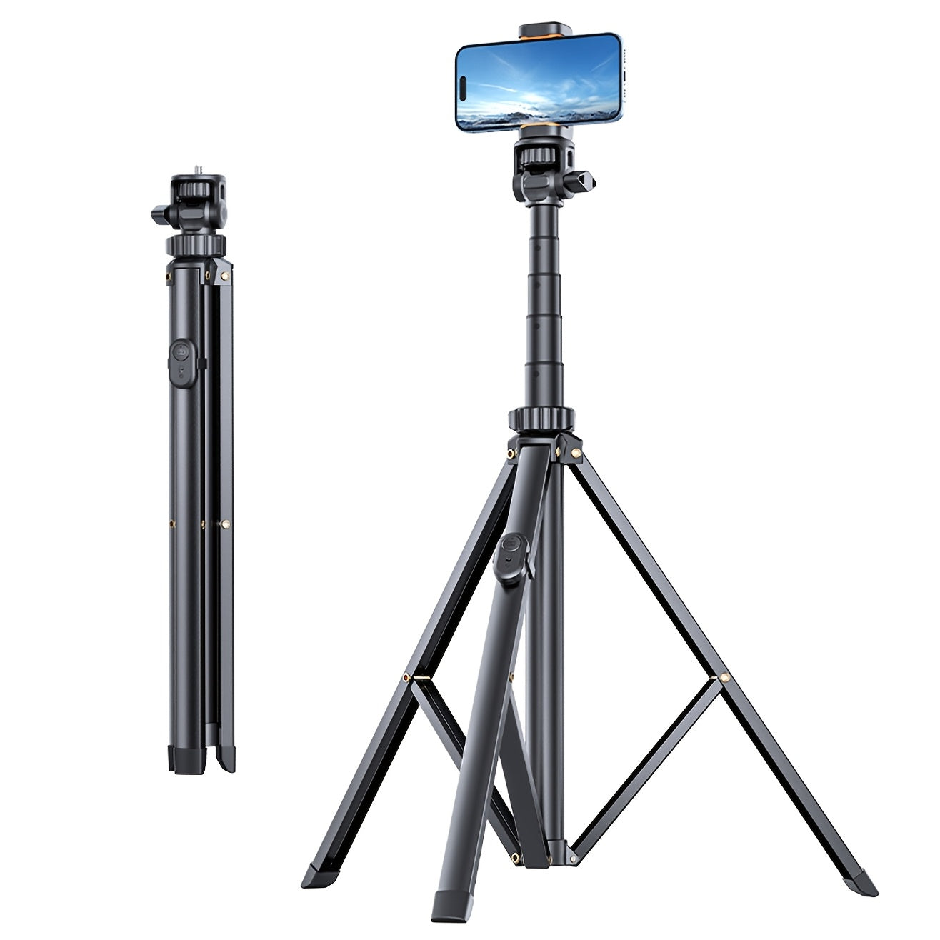 71'' Phone Tripod Stand, Extendable Reinforced Aluminum Phone Stand With Wireless Remote, Stable Cellphone Tripod Compatible With Phone