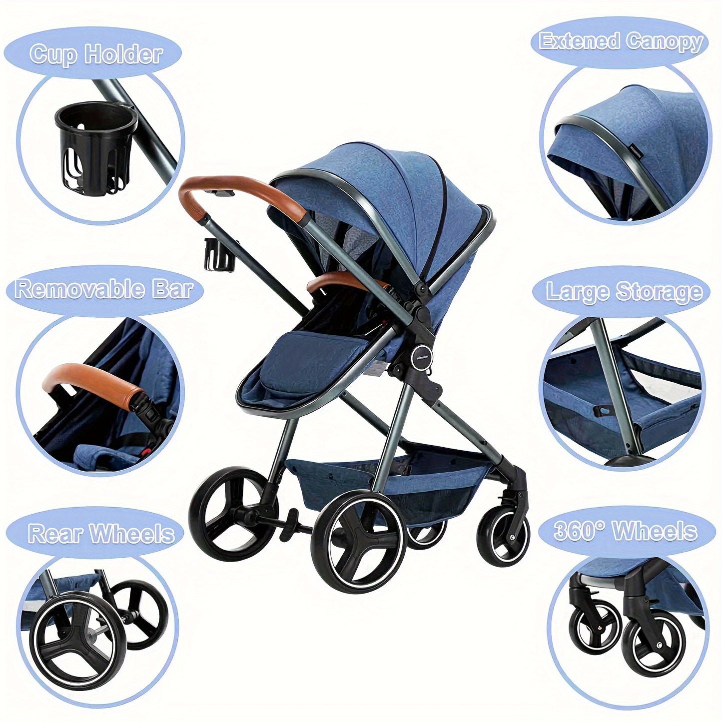 2-in-1 Baby Stroller Newborn Standard Stroller Infant To Toddler Stroller Lightweight Baby Carriage Pram, As Halloween, Christmas Gift