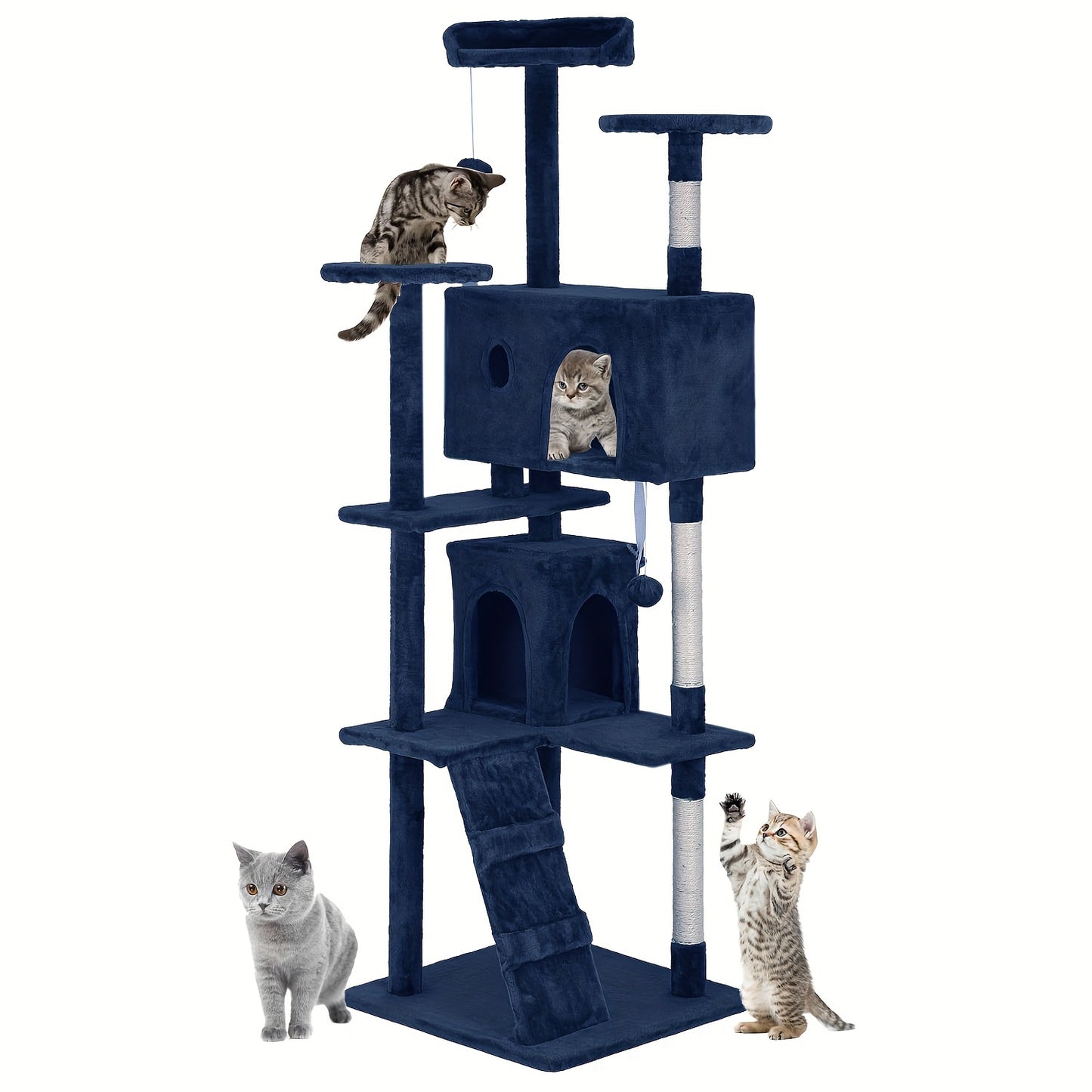 54"-70" Multi-Level Cat Tree Tower for Indoor Cats, Durable Plywood