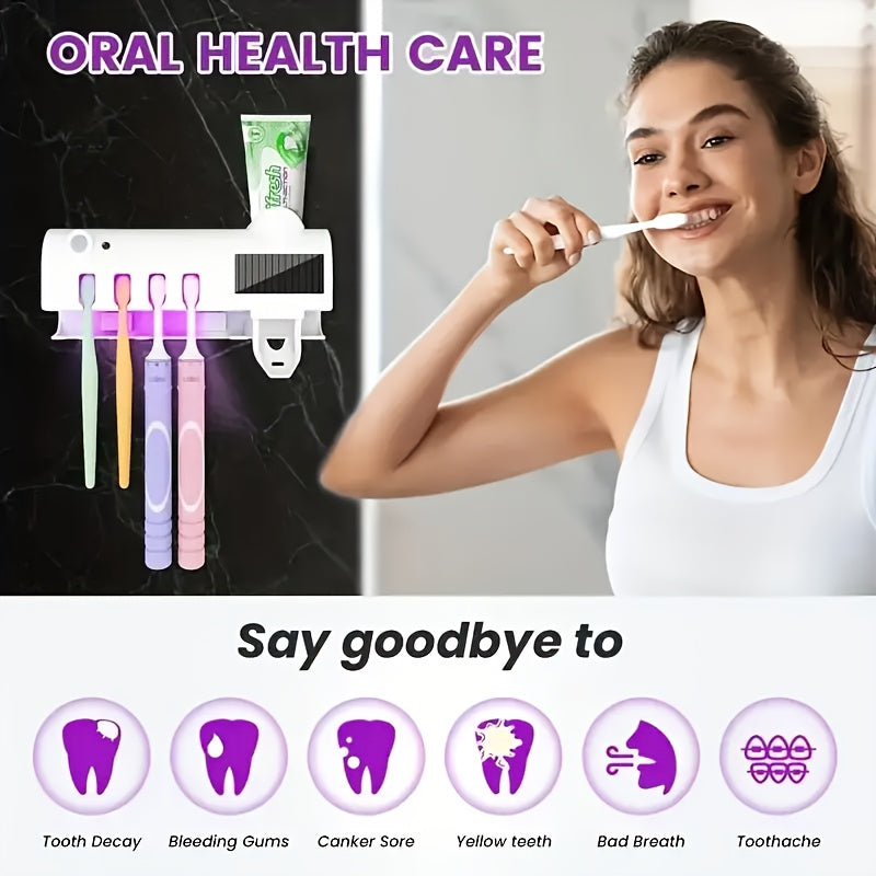 1pc UV Sanitizing Toothbrush Holder with 4 Slots, Solar-Powered,