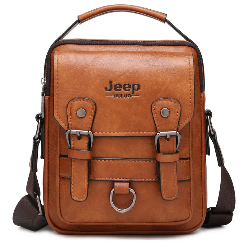 JEEP BULUO Multi-function Business Handbags Men Shoulder Bag Large Capacity Leather Messenger Bag Crossbody Big Brand