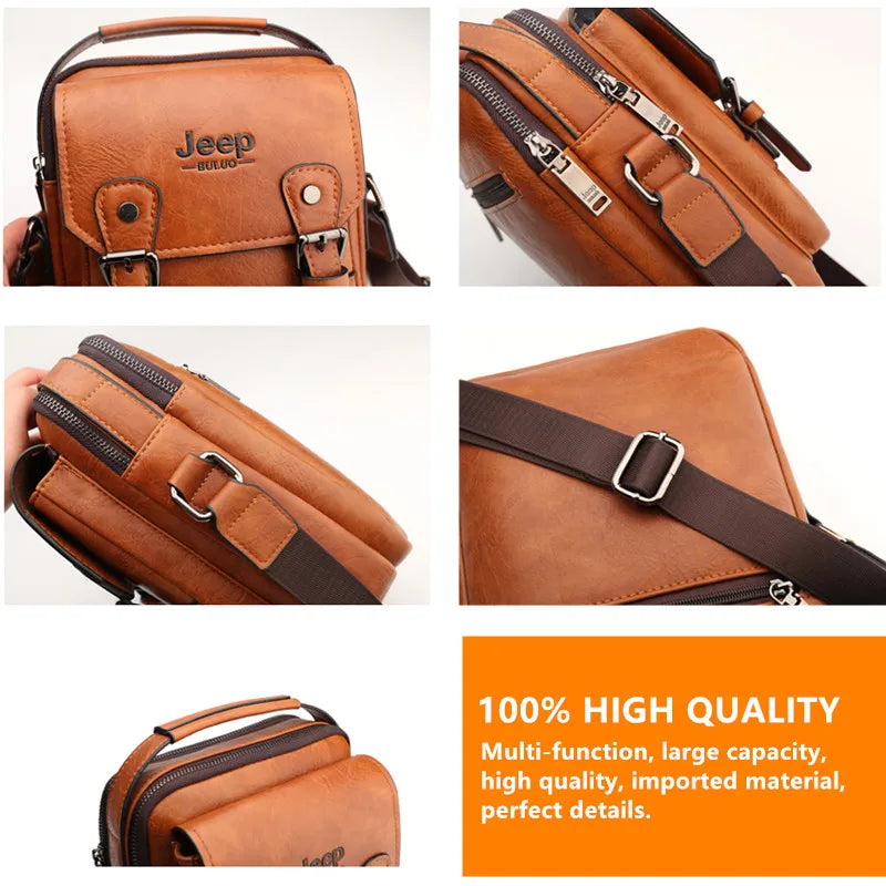 JEEP BULUO Multi-function Business Handbags Men Shoulder Bag Large Capacity Leather Messenger Bag Crossbody Big Brand