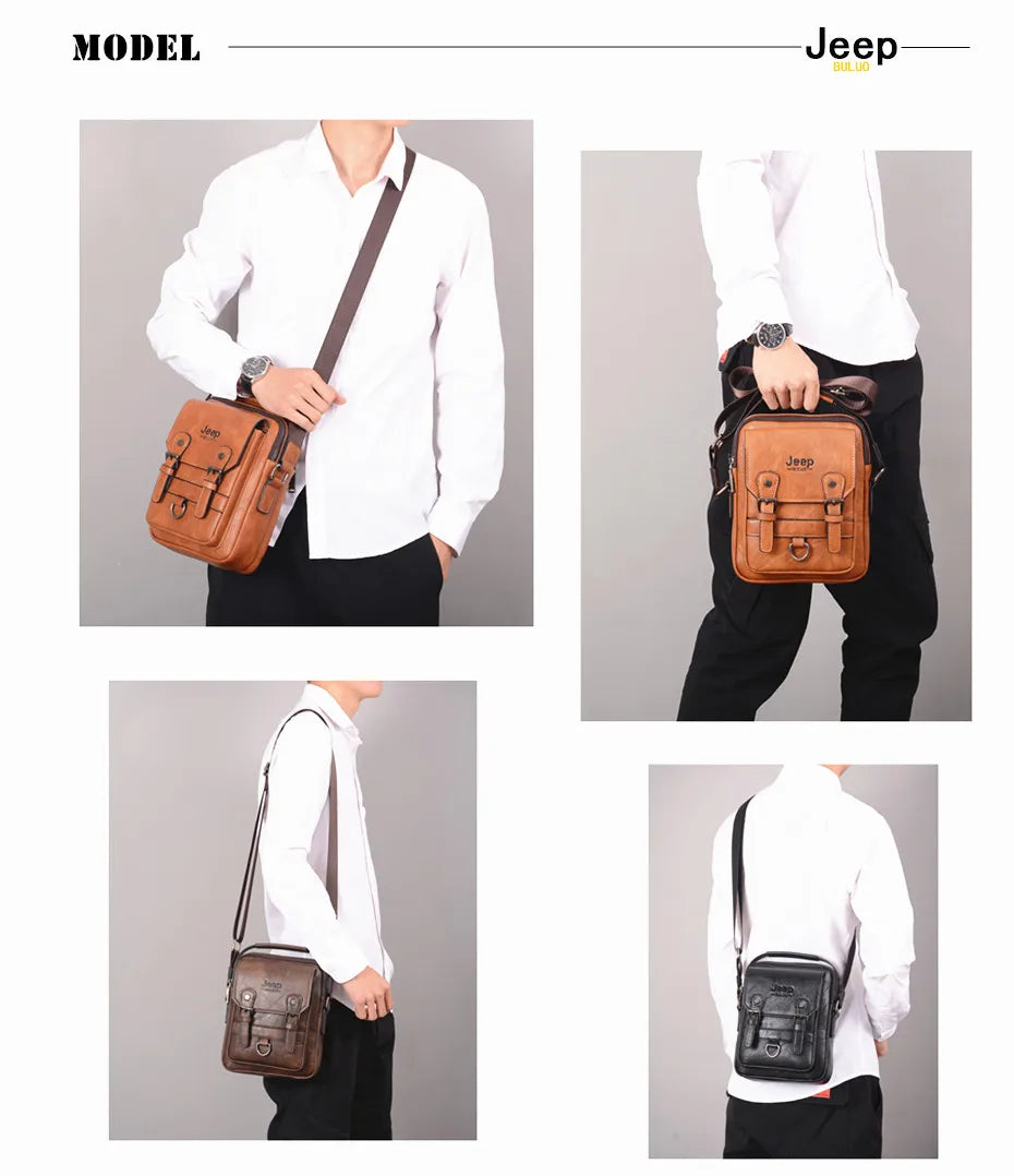 JEEP BULUO Multi-function Business Handbags Men Shoulder Bag Large Capacity Leather Messenger Bag Crossbody Big Brand