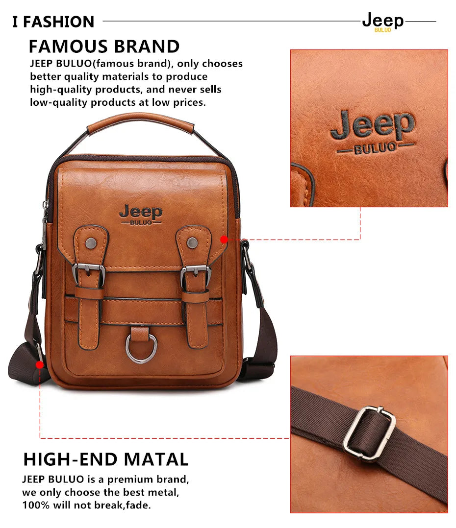 JEEP BULUO Multi-function Business Handbags Men Shoulder Bag Large Capacity Leather Messenger Bag Crossbody Big Brand