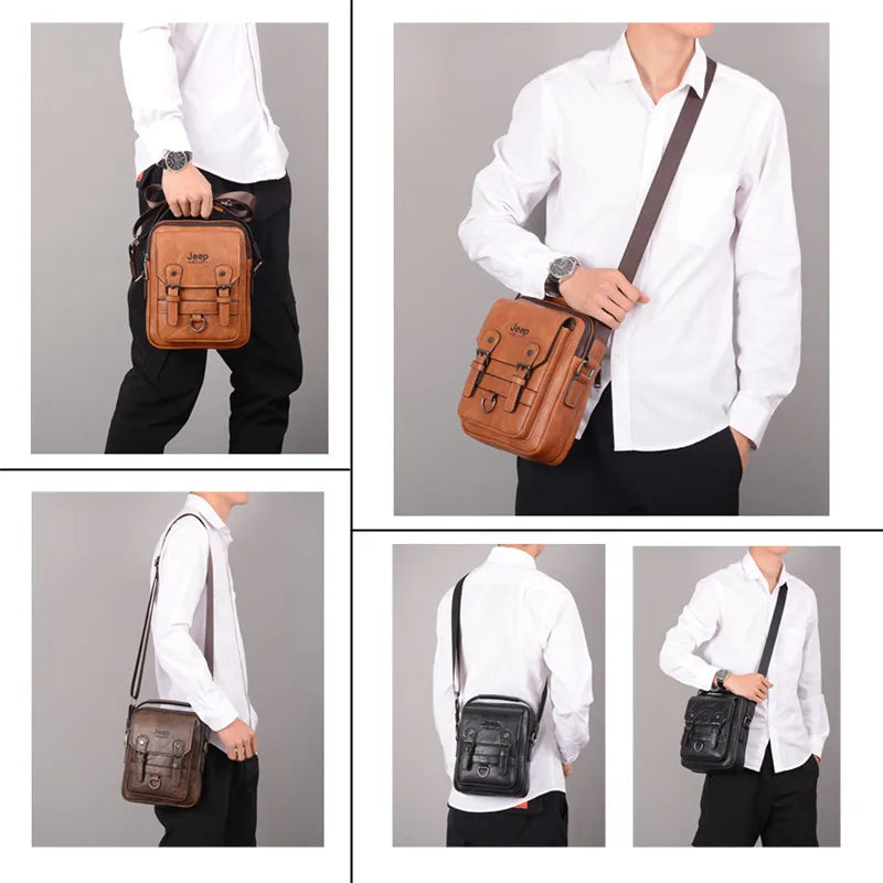 JEEP BULUO Multi-function Business Handbags Men Shoulder Bag Large Capacity Leather Messenger Bag Crossbody Big Brand