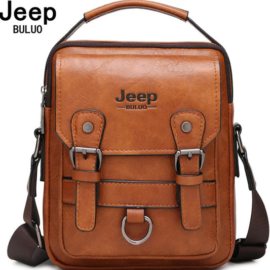 JEEP BULUO Multi-function Business Handbags Men Shoulder Bag Large Capacity Leather Messenger Bag Crossbody Big Brand