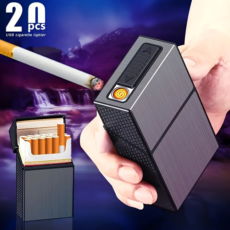 2-in-1 USB Rechargeable Lighter and Cigarette Case for Men, 20-Pack Smoking Pack,