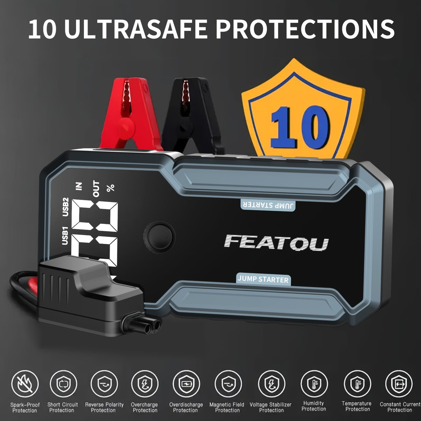 FEATOU Car Jumper Starter Portable- 5000A Peak Jump Starter With Quick Charge