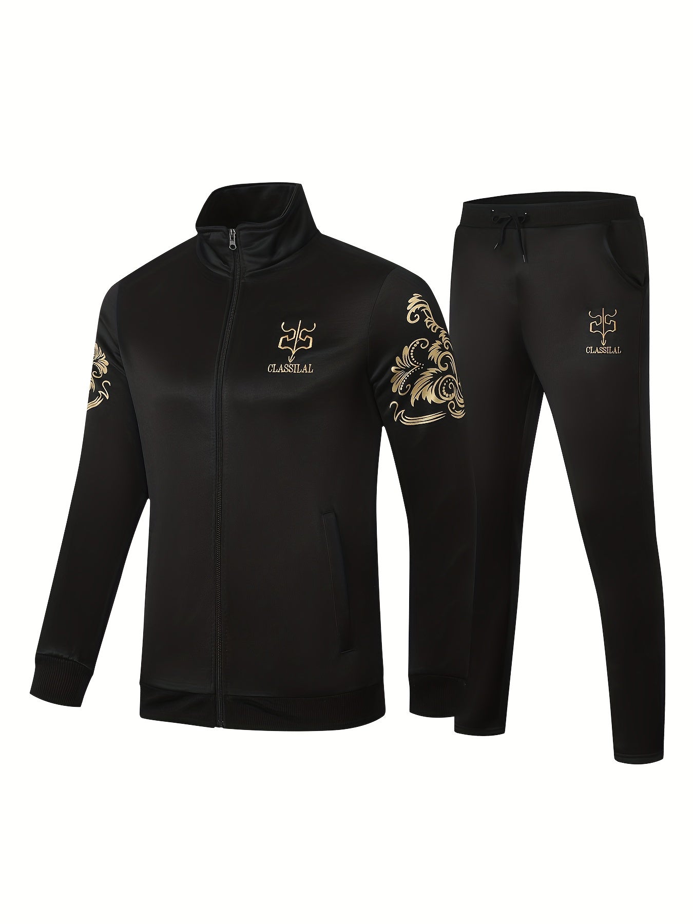 Men's Classic Y7 Spring/Fall Tracksuit Set - Embroidered, Zip-Up Jacket & Joggers with Drawstring Waist, Polyester Blend, Perfect for Casual Outings