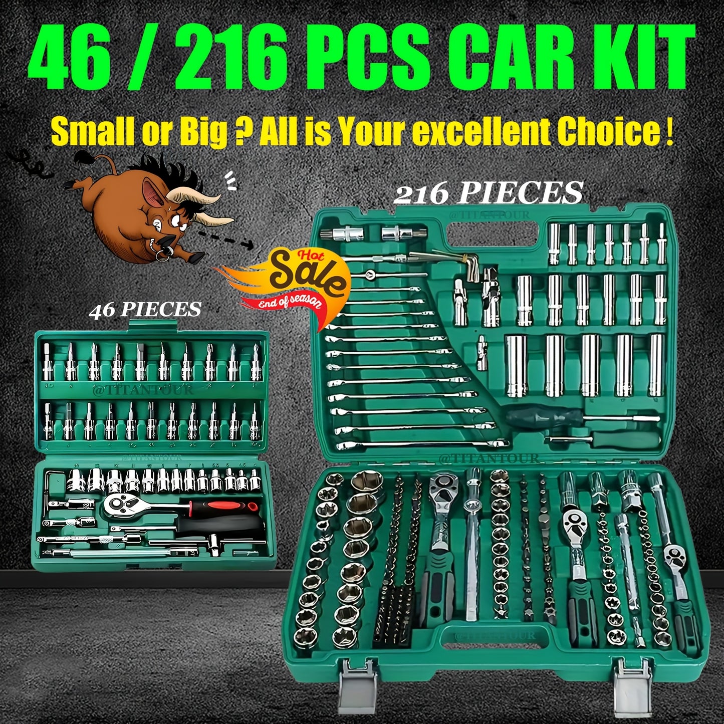 High-end Professional 46&216pcs Tool Set, Automotive Repair Mechanical Tool Kit, 1/2*1/4"3/8" Drive Depth and Standard Socket,