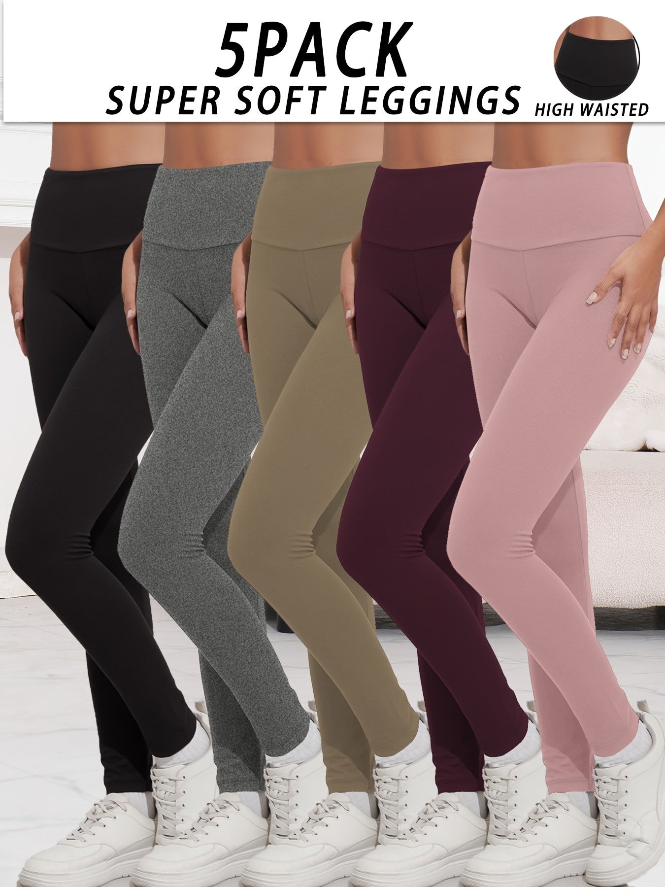 5 Pack Super Soft Leggings For Women, Workout Yoga Running Pants Leggings