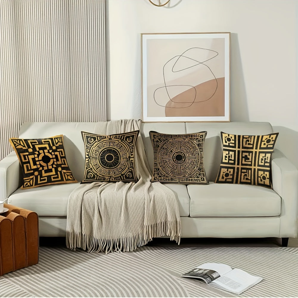 4-Pack Greek Key Design Polyester Throw Pillow Covers, Double-Sided Print, Decorative Cushion Cases for Home, Autumn & Winter,  - 18x18 Inches, No Insert