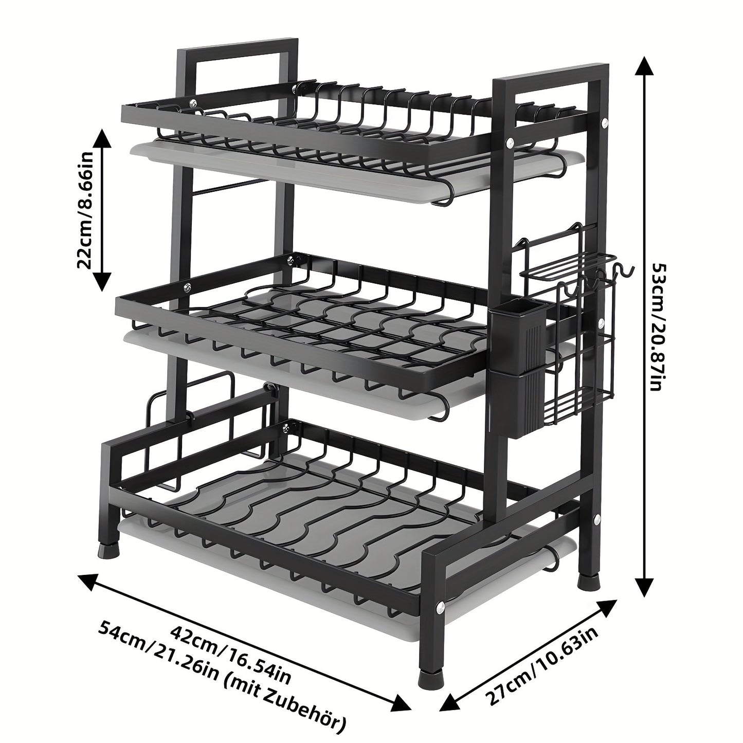 3 Tier Dish Drying Rack, 19.81gal Large Capacity Space-Saving Dish Rack With Multi-Zone Design,