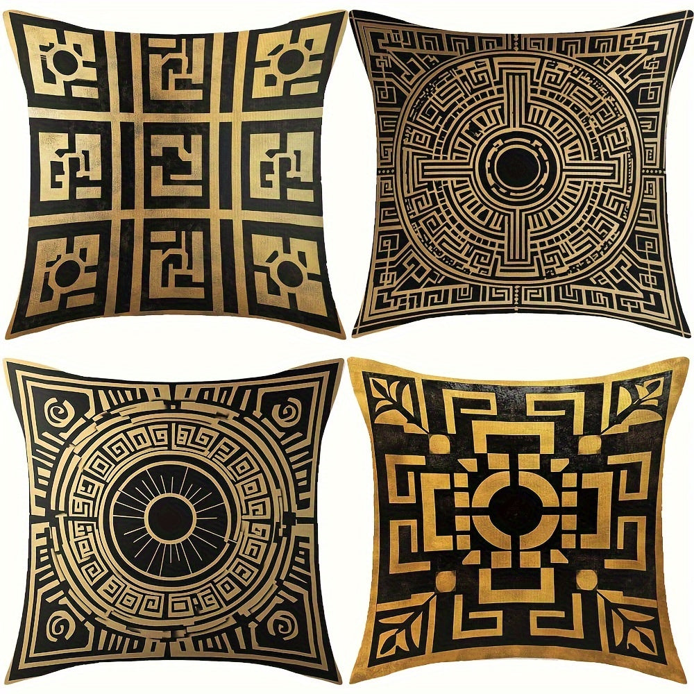 4-Pack Greek Key Design Polyester Throw Pillow Covers, Double-Sided Print, Decorative Cushion Cases for Home, Autumn & Winter,  - 18x18 Inches, No Insert