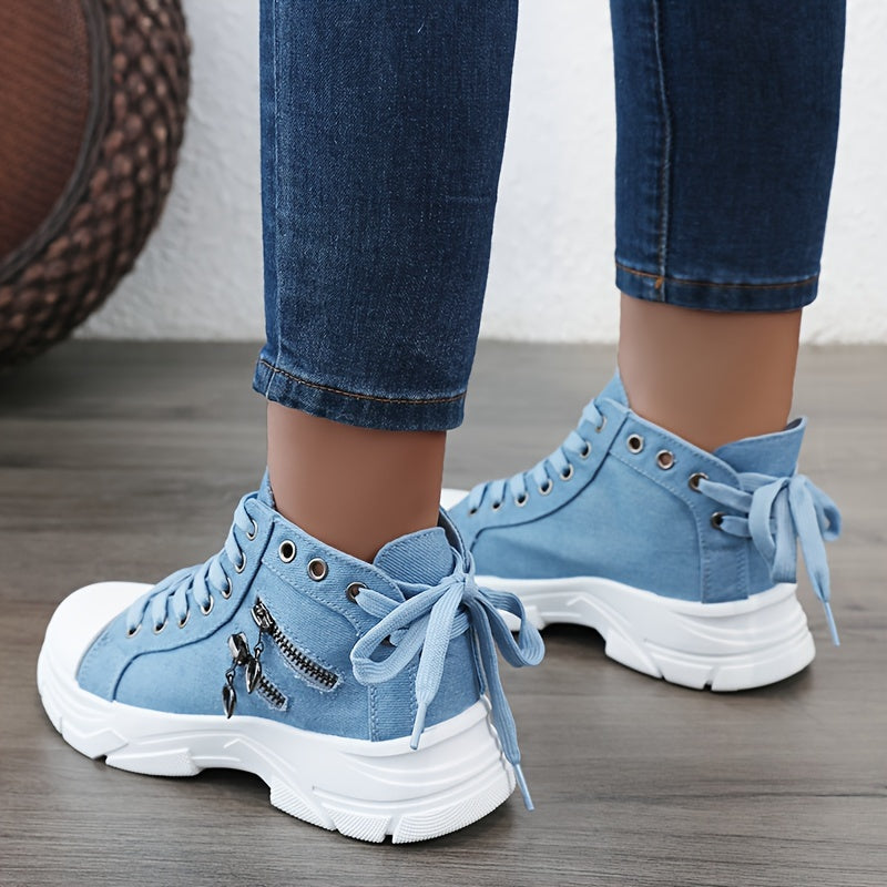 Women's Platform Side Zipper Design Canvas Shoes, valentines  Day Sneakers