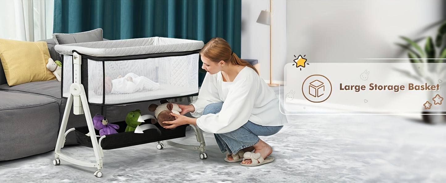 Baby Bassinet, 3-in-1 Baby Bassinet Bedside Bed With Mosquito Net, Full Mesh And Adjustable Height Headboard Crib For Newborns 0-6 Months