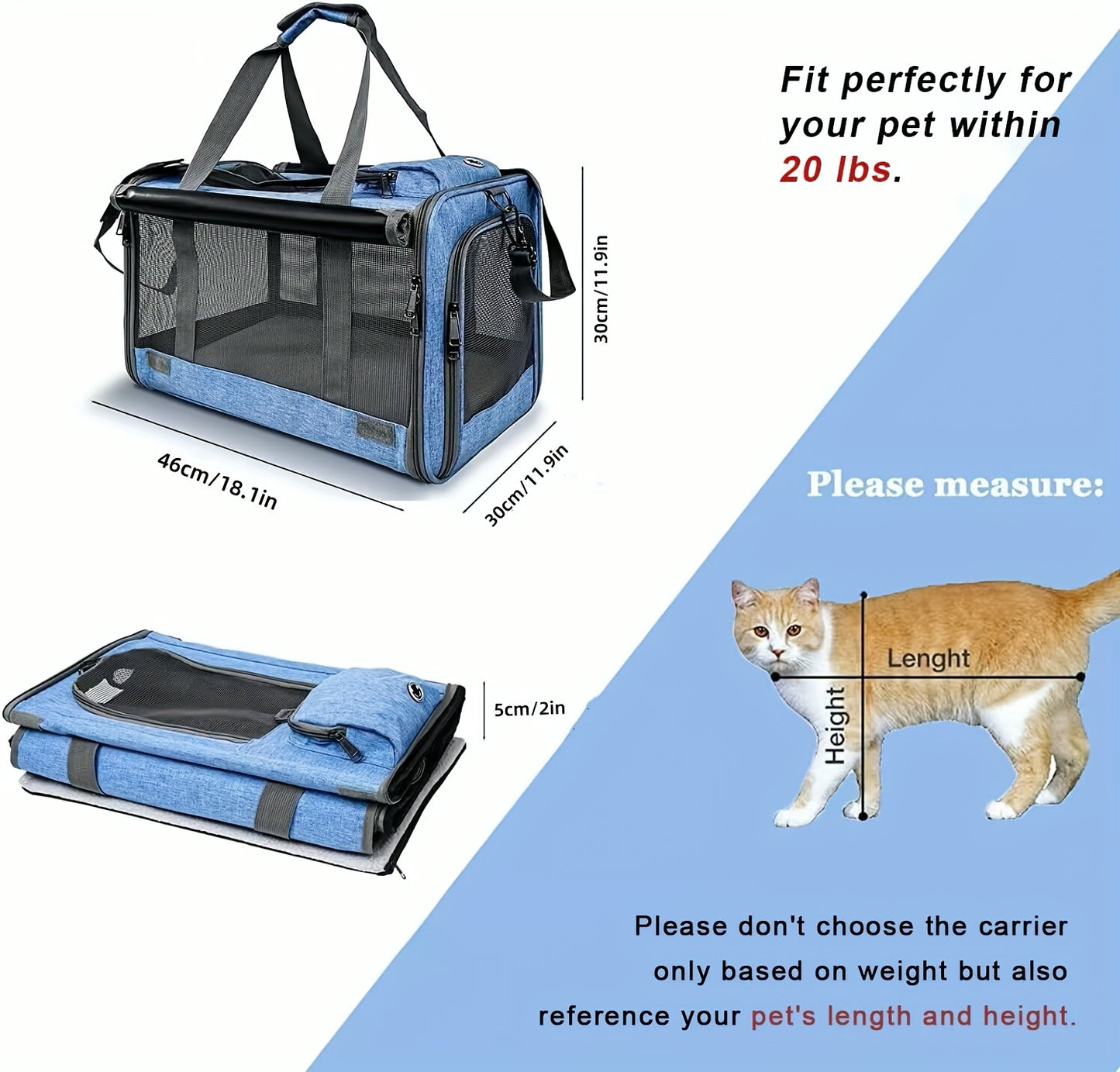 1pc Large Cat Carriers Dog Carriers Airline Approved Kitten Carrier Reptile Carriers Squirrel Carriers Carrier