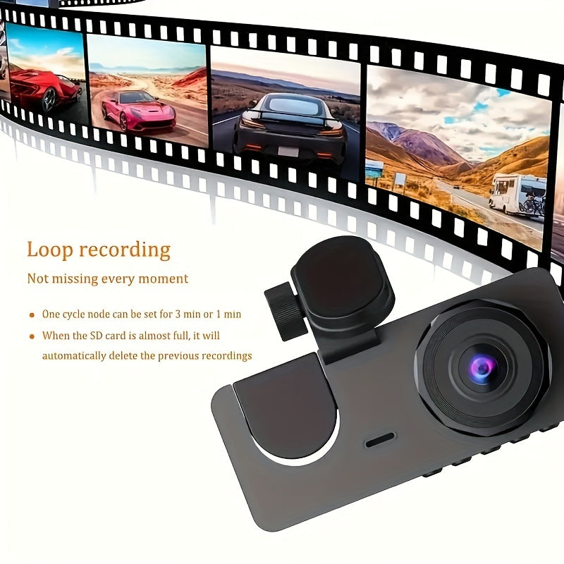 3-Channel Dash Cam, 1080P Full HD Car Camera Front Rear And Inside With Free 32GB SD Card, Dashcams For Cars With Night Vision, 24 Hours Parking Mode, WDR, G-Sensor, Motion Detection - Gift