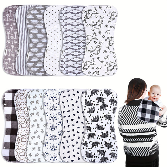 Baby Burp Cloths With Snap Large Size, Baby Spit Up Burping Rags Baby Burp Cloth Set For Boys 12 Pack